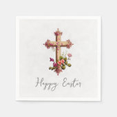 Elegantes Holzkreuz mit rosa Blume Ostern Serviette (Vorderseite)