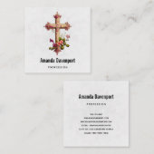 Elegantes Holzkreuz mit rosa Blume Quadratische Visitenkarte (Vorne/Hinten)