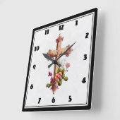 Elegantes Holzkreuz mit rosa Blume Quadratische Wanduhr (Winkel)