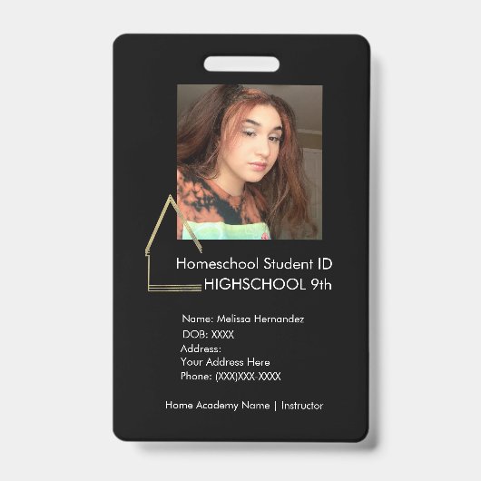 Elegantes Homeschooling School ID Black Abzeichen Ausweis (Vorderseite)