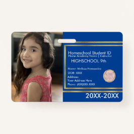 Elegantes Homeschooling School ID Blue Gold Logo Ausweis