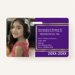 Elegantes Homeschooling School ID Lila Gold Abzeic Ausweis