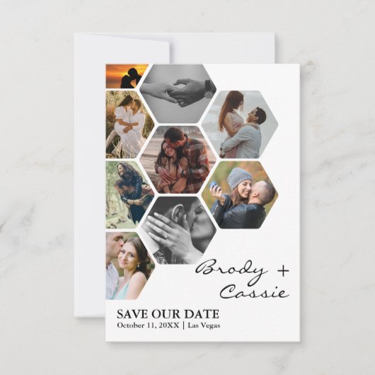 Elegantes Honeycomb-Foto Hochzeit speichern Sie da (Vorderseite)