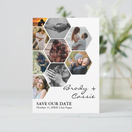 Elegantes Honeycomb-Foto Hochzeit speichern Sie da (Stehend Vorderseite)