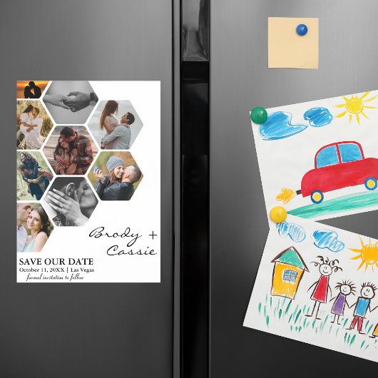 Elegantes Honeycomb-Foto Hochzeit speichern Sie da Magneteinladung