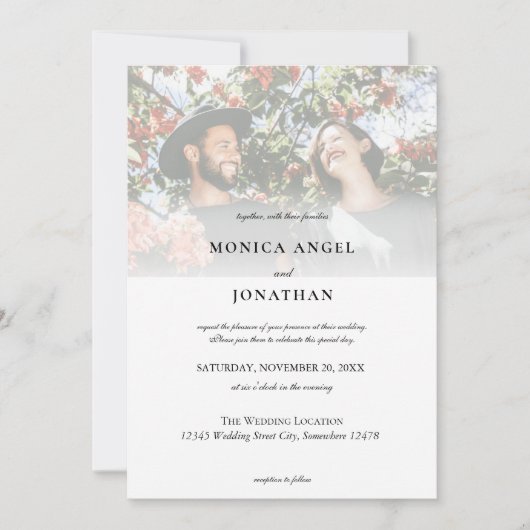 Elegantes, horizontales Foto Hochzeit Einladung (Vorderseite)
