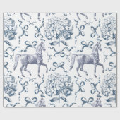 Elegantes Horse Hydrangea Bows Dusty Blue Toile Geschenkpapier (Flach)