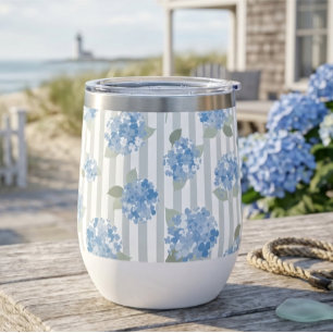 Elegantes Hortensienmuster Blaue Streifen Grau
