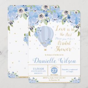 Elegantes Hot Air Ballon Blue Floral Brautparty Einladung