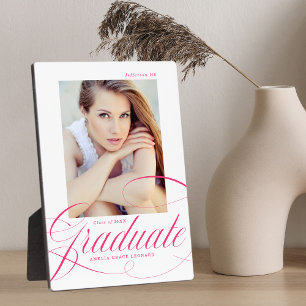 Elegantes Hot Pink Calligraphy Abschluss Foto Fotoplatte