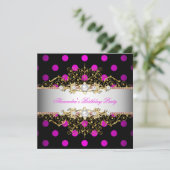Elegantes Hot Pink Gold Black Polka Dot Party Einladung (Stehend Vorderseite)