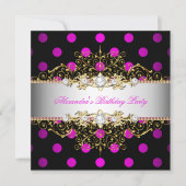 Elegantes Hot Pink Gold Black Polka Dot Party Einladung (Vorderseite)