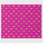 Elegantes Hot Pink Gold Butterfly Muster  Geschenkpapier (Flach)