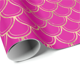 Elegantes Hot Pink Gold Scallop Muster  Geschenkpapier