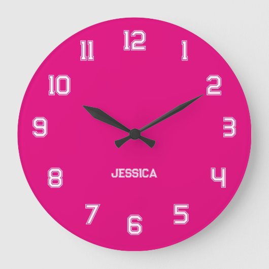 Elegantes Hot Pink mit weißen Konturen Große Wanduhr (Vorderseite)