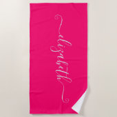 Elegantes Hot Pink Name Monogram Beach Handtuch (Vorderseite)