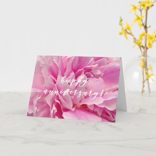 Elegantes Hot Pink Peony Foto | glücklicher Jahres Karte (Gelbe Blume)