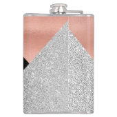 Elegantes Hot Pink Silver Glitzer Schwarzes Monogr Flachmann (Rückseite)