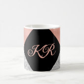 Elegantes Hot Pink Silver Glitzer Schwarzes Monogr Kaffeetasse (Mittel)