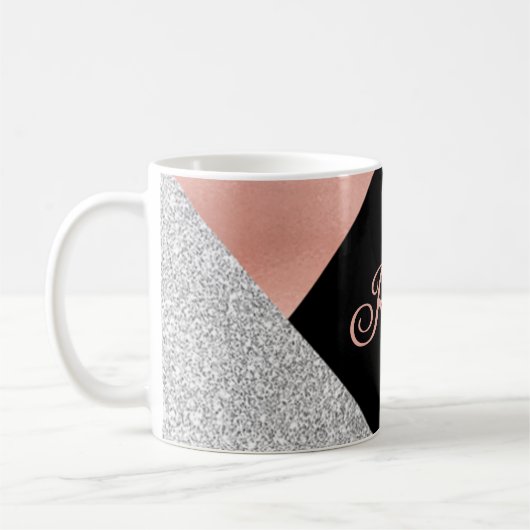 Elegantes Hot Pink Silver Glitzer Schwarzes Monogr Kaffeetasse (Links)