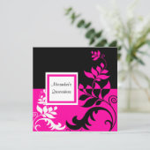 Elegantes Hot Pink und Black Vine Quinceanera Einladung (Stehend Vorderseite)