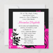 Elegantes Hot Pink und Black Vine Quinceanera Einladung (Rückseite)