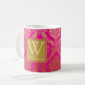Elegantes Hot Pink und GoldDamask Personalisiert Kaffeetasse (Vorderseite Links)
