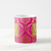 Elegantes Hot Pink und GoldDamask Personalisiert Kaffeetasse (Mittel)