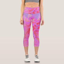 Elegantes Hot Pink und Magenta Dekorative Dahlia Capri Leggings