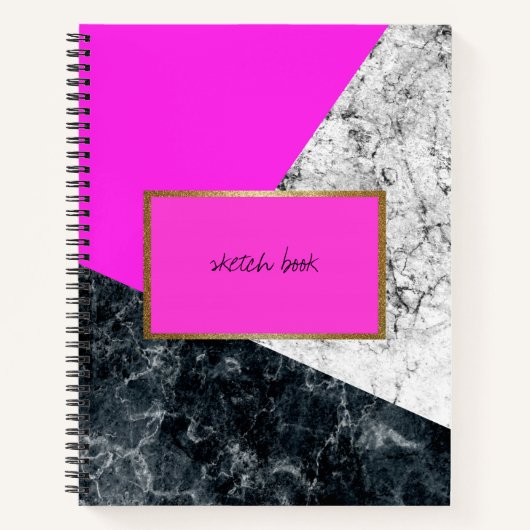 Elegantes Hot Pink und Marmor Sketch Book Notizblock (Vorderseite)