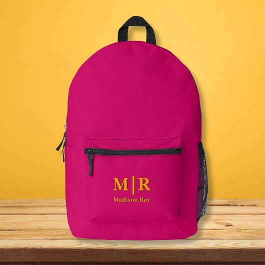 Elegantes Hot Pink und Orange Initials Monogramm Bedruckter Rucksack