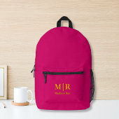 Elegantes Hot Pink und Orange Initials Monogramm Bedruckter Rucksack