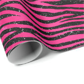 Elegantes Hot Pink und Schwarzer Glitzer Tiger Str Geschenkpapier (Rolleneckpunkt)