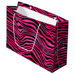 Elegantes Hot Pink und Schwarzer Glitzer Tiger Str Große Geschenktüte