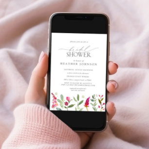 Elegantes Hot Pink Watercolor Blume Brautparty Einladung