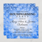 Elegantes Housewarming Party Blue Winter Bokeh Einladung (Vorne/Hinten)