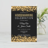 Elegantes Housewarming Party Gold Lights & Glitzer Einladung (Stehend Vorderseite)