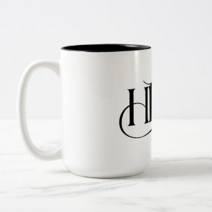 Elegantes HR-Monogramm und skurriler Katzenbecher Zweifarbige Tasse