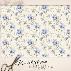 Elegantes Hübsches blaues Flora auf Cream Decoupag Seidenpapier