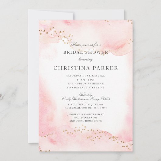 Elegantes Hübsches Rosa Gold Glitzer Brautparty Einladung (Vorderseite)