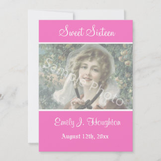 Elegantes, hübsches, rosa, süßes 16-Party-Foto Einladung