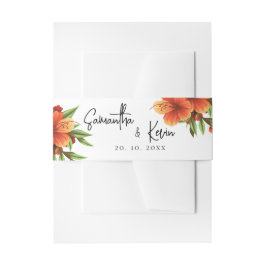 Elegantes Hübsches Script Orange Floral Wedding Einladungsbanderole