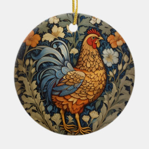 Elegantes Huhn im William-Morris-inspirierten Blum Keramik Ornament