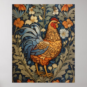 Elegantes Huhn William Morris Inspiriert Floral Poster