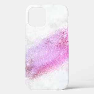 Elegantes Hühner-Ombre-Pink- und Lila-Glitter-Marm iPhone 12 Hülle