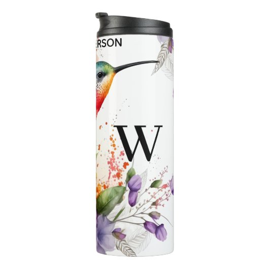 Elegantes Hummingbird Monogramm mit Namen Thermosbecher (Nach rechts gedreht)