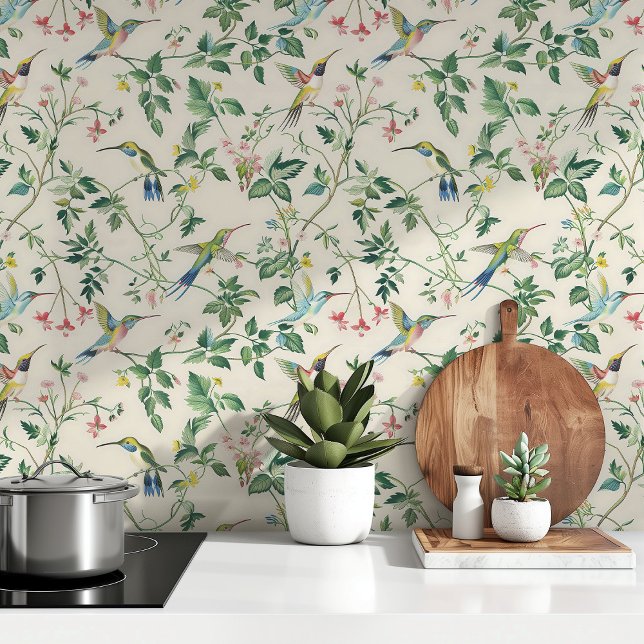 Elegantes Hummingbird Nature Inspiriert Blumenmust Tapete (Von Creator hochgeladen)