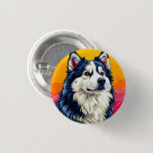 Elegantes Husky-Portrait mit lebendigem Sonnenunte Button (Vorne & Hinten)