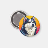 Elegantes Husky-Portrait mit lebendigem Sonnenunte Magnet (Vorderseite/Rückseite)