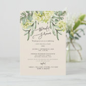 Elegantes Hydrangea Beige & Sage Brautparty Einladung (Stehend Vorderseite)